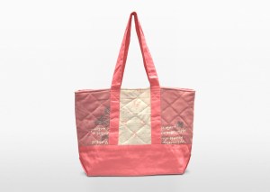 single coral red parent bag, handle hanging, static shot, white background | Second-hand Retail Platform – Green Baby Garden :: Upcycling Product Development