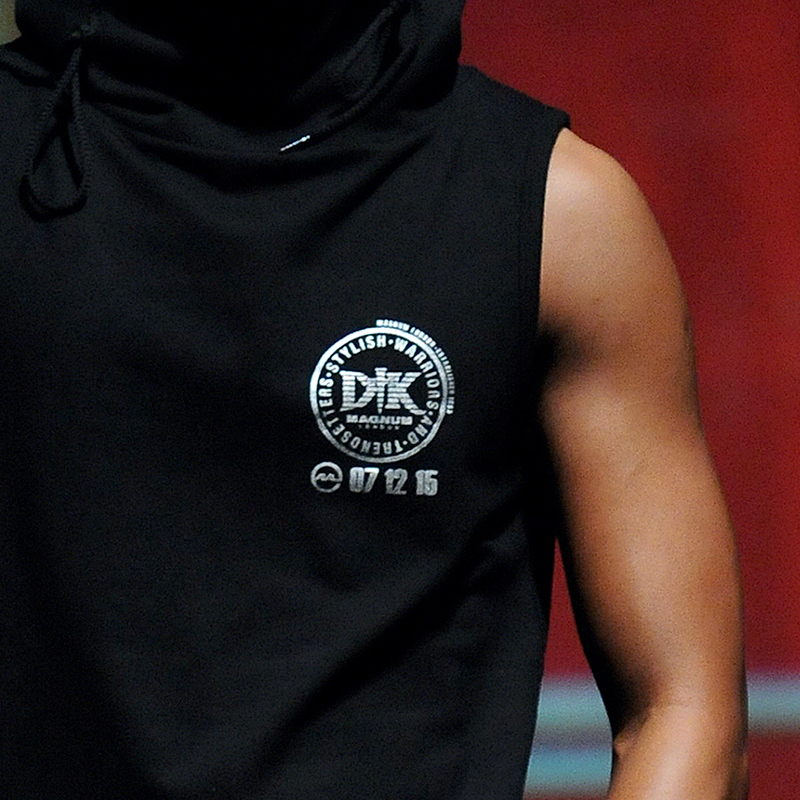 feature pic, men's hood no sleeve sweater, emblem on let chest | British Fashion Retail Brand – Magnum London :: menswear & womenswear fashion graphics