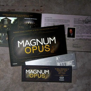 event ticket (front and back), event brochure (front and inside) | British Fashion Retail Brand – Magnum London :: Event Magnum Opus 2008