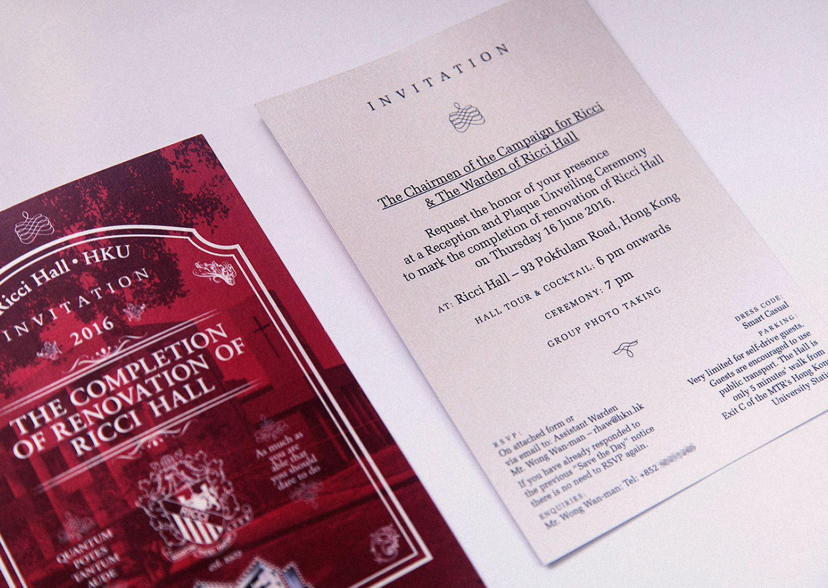 Ricci Hall :: front and back, invitation design for renovation completion ceremony