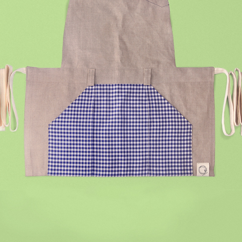 feature picture, accessories merchandising, styling, uniform design, apron, blue white gingham check, zakka | Art Space with Vegetarian Café in Hong Kong : : Retail Identity and Zakka Creation